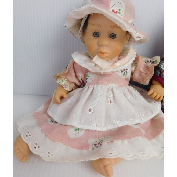 Vintage GiGo Toys Dolls PE Pellets Pink White Red White Plaid Dress Brown Hair - Picture 3 of 14